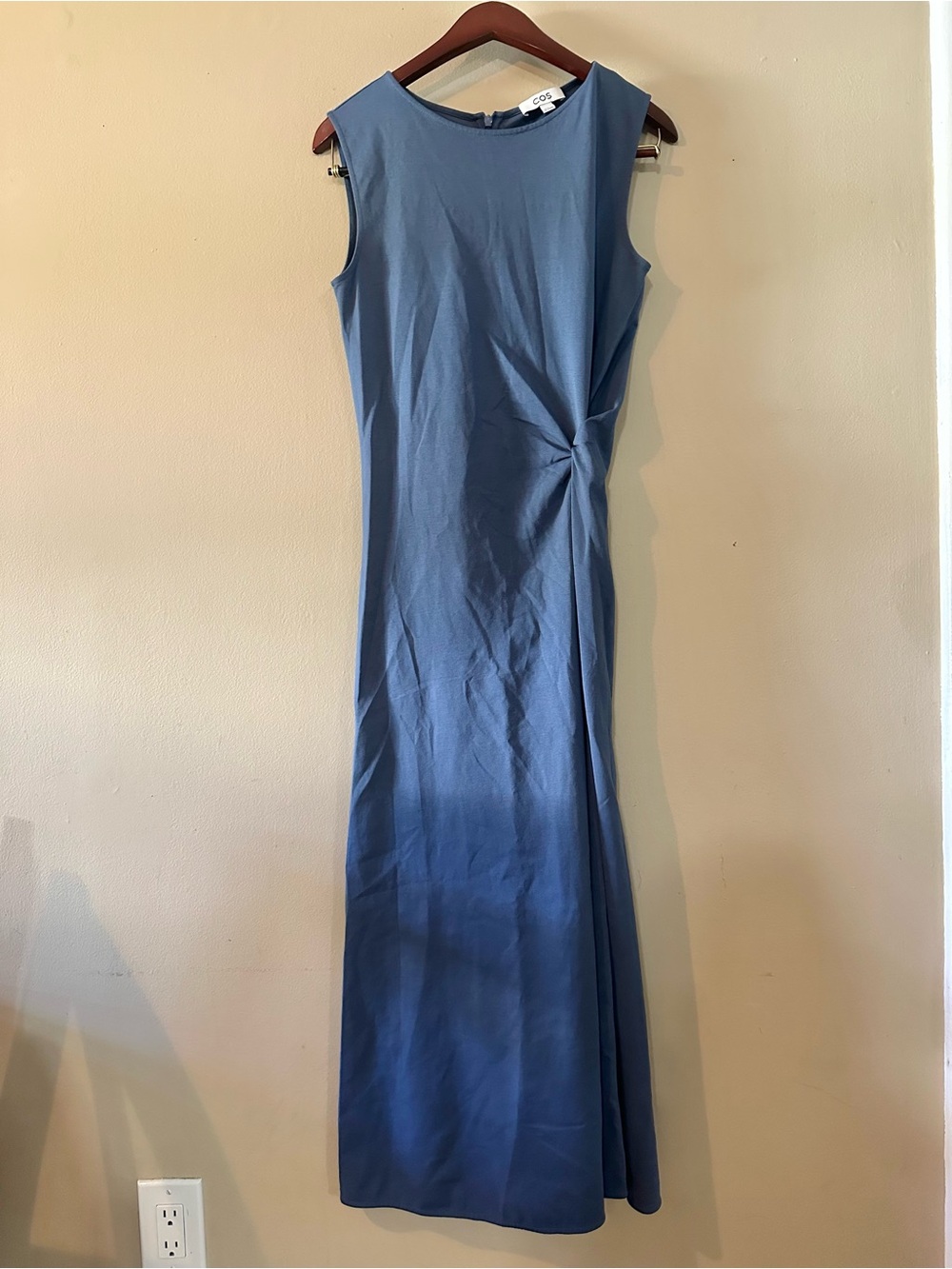 NWOT COS Twist Detail Jersey Midi Dress in Blue, Sz M